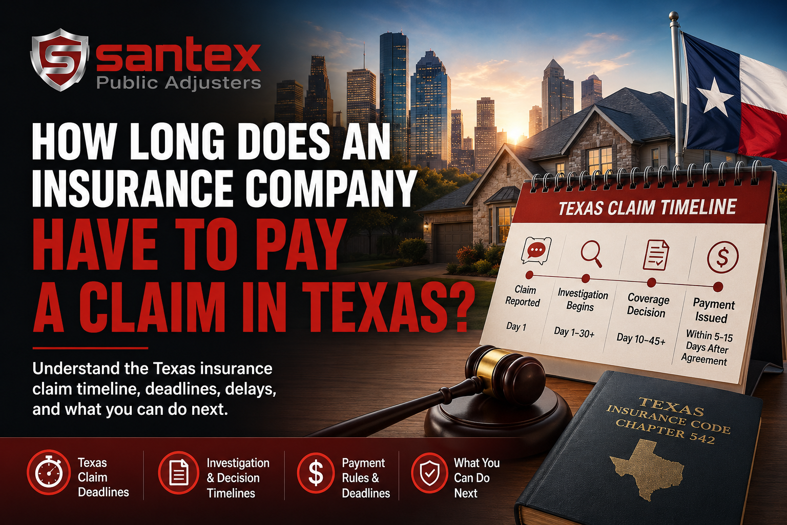 How long does an insurance company have to pay a property claim in Texas?